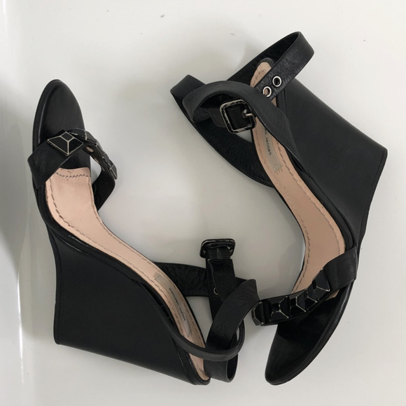 Marc Jacobs Black Leather Stud-Embellished Wedges - Picture 5 of 8